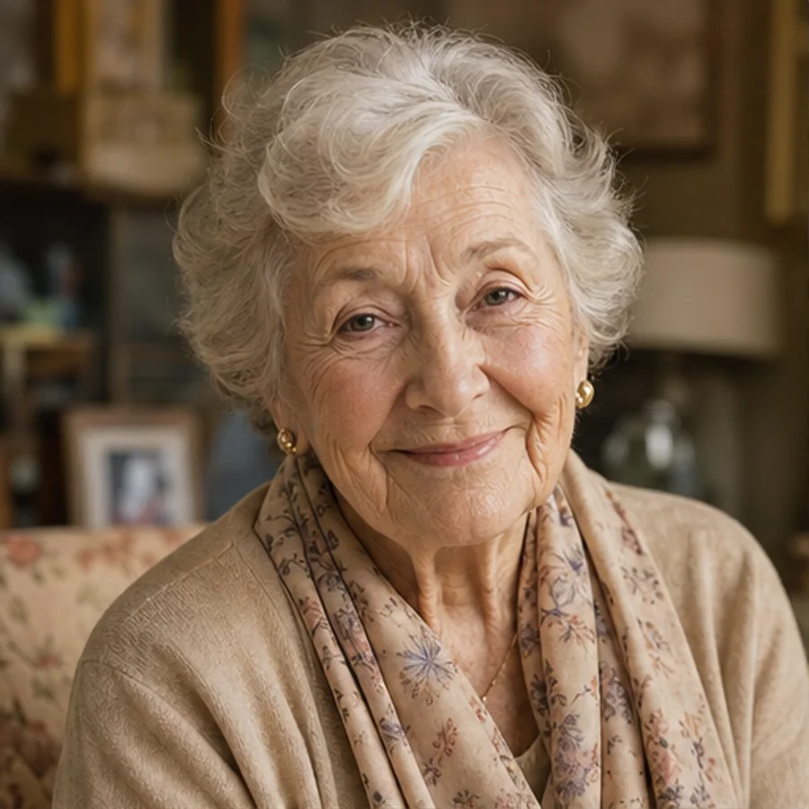 Photo · grandmother in her 80s, soft smile